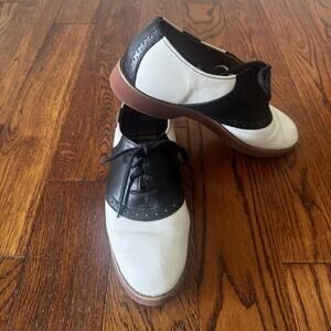 Vintage Bass Saddle Oxfords Women's 7 Black White Nostalgic Leather Lace Up